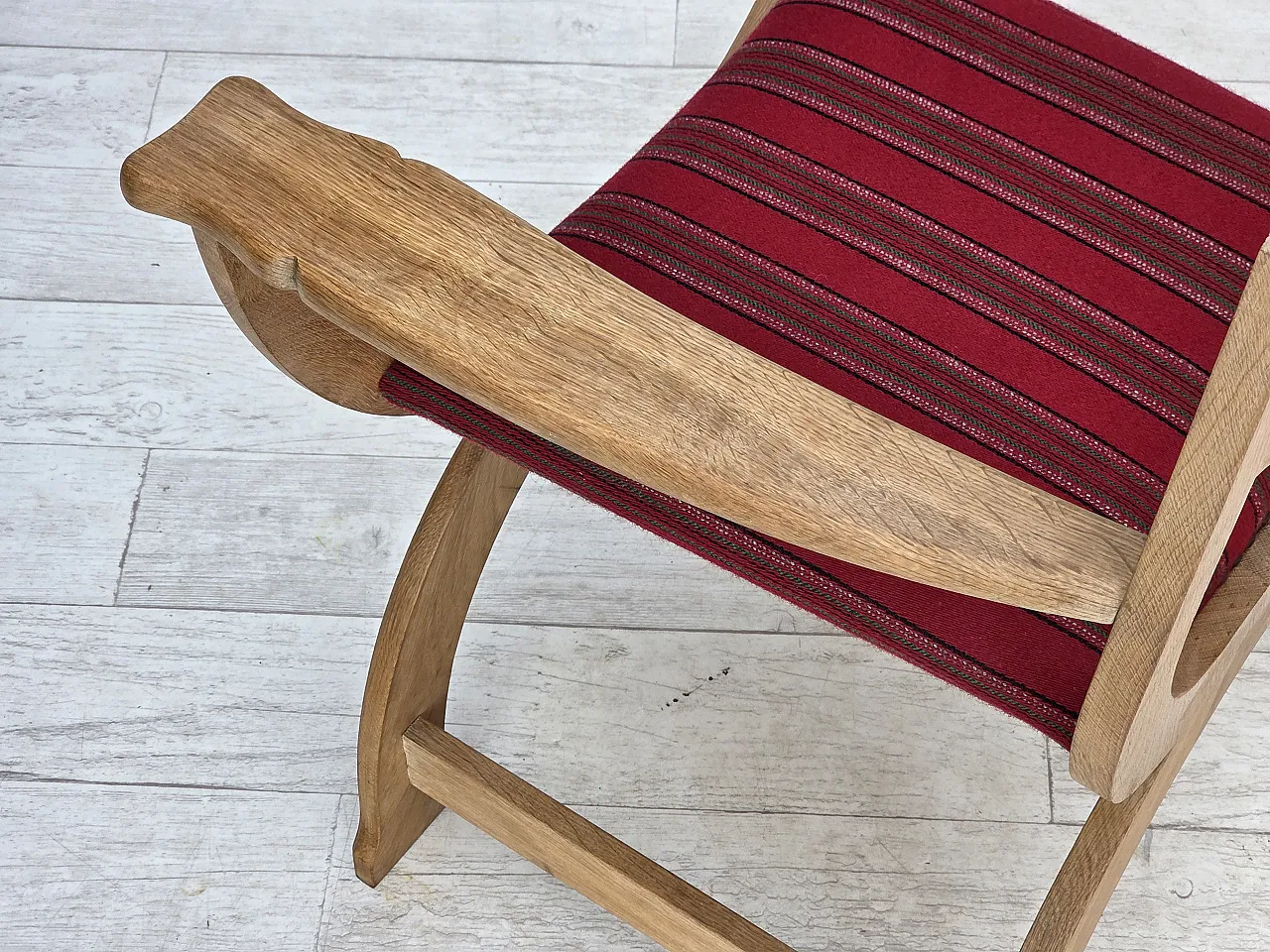 Poltrona danese, lana di mobili rossi originale, legno di quercia solida, anni '70 14