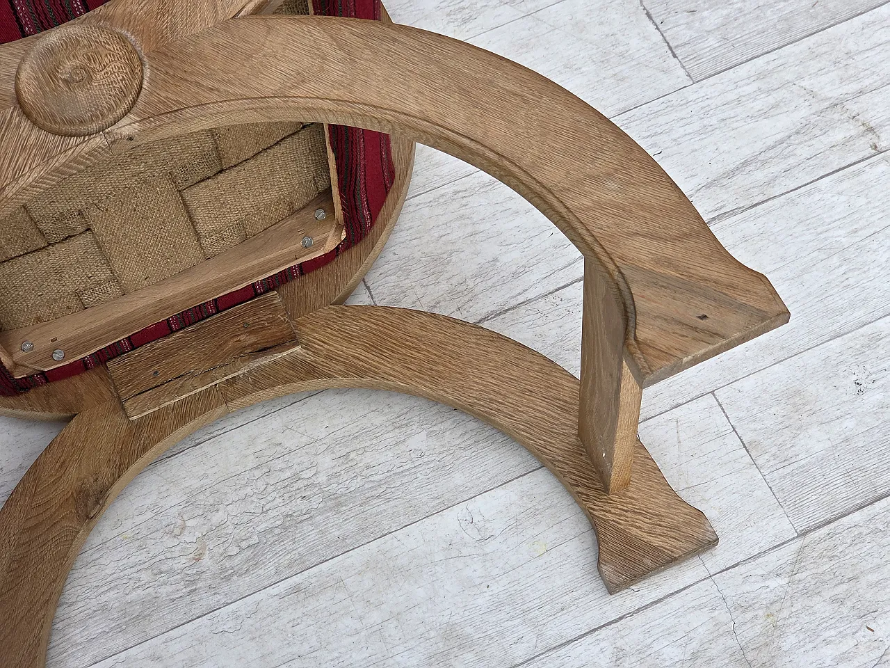 Poltrona danese, lana di mobili rossi originale, legno di quercia solida, anni '70 19