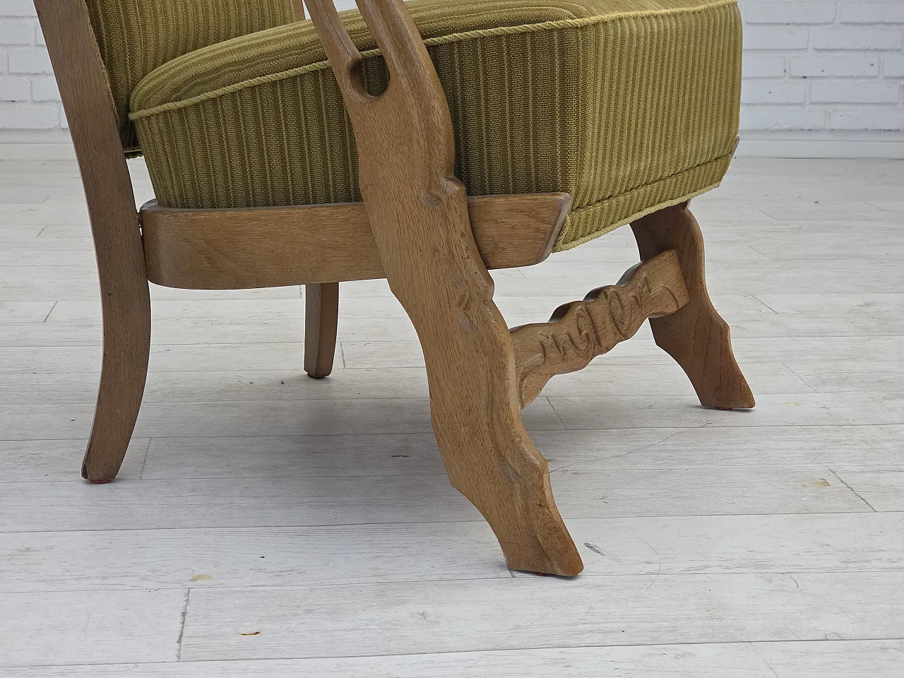 Poltrona scandinava cotone lana e rovere, anni '70 2