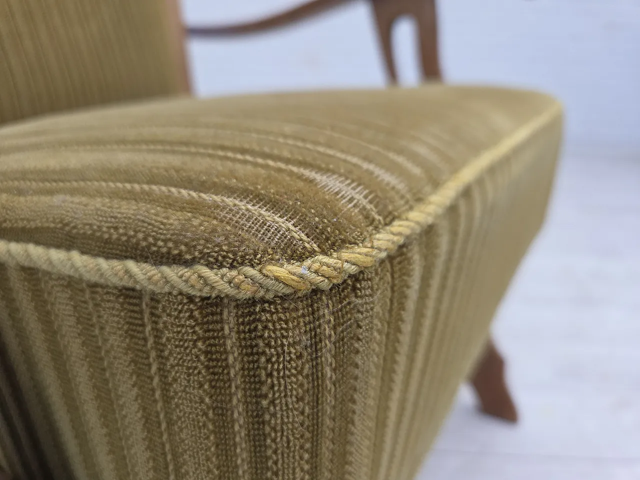 Poltrona scandinava cotone lana e rovere, anni '70 5