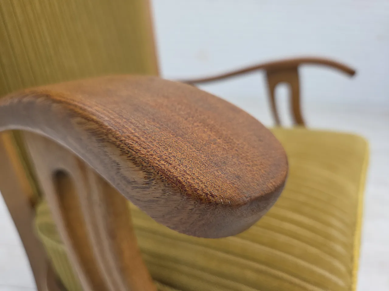 Poltrona scandinava cotone lana e rovere, anni '70 6