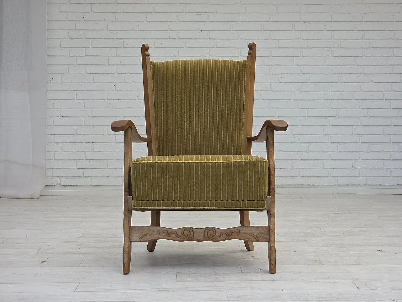 Poltrona scandinava cotone lana e rovere, anni '70 9