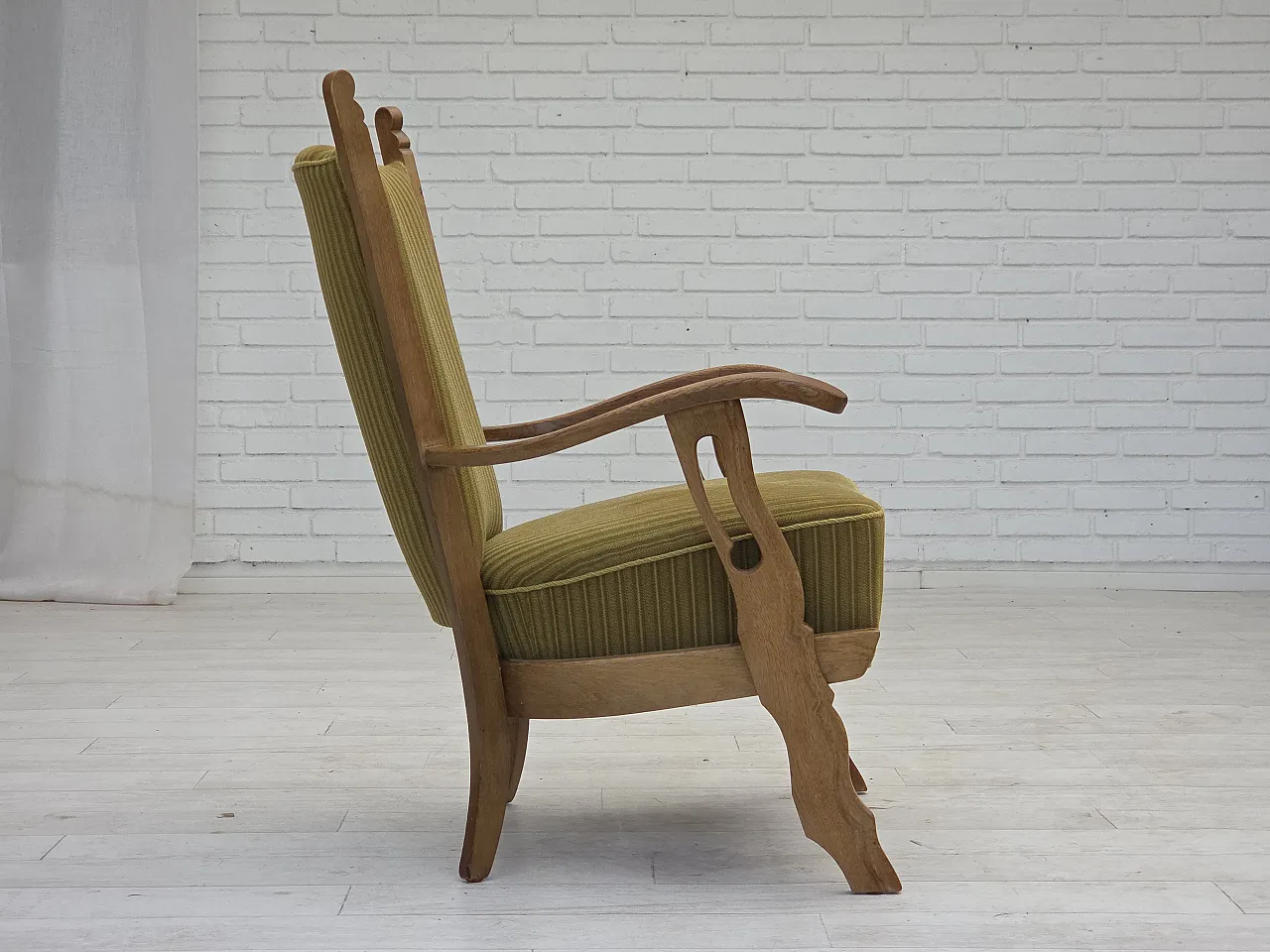 Poltrona scandinava cotone lana e rovere, anni '70 11