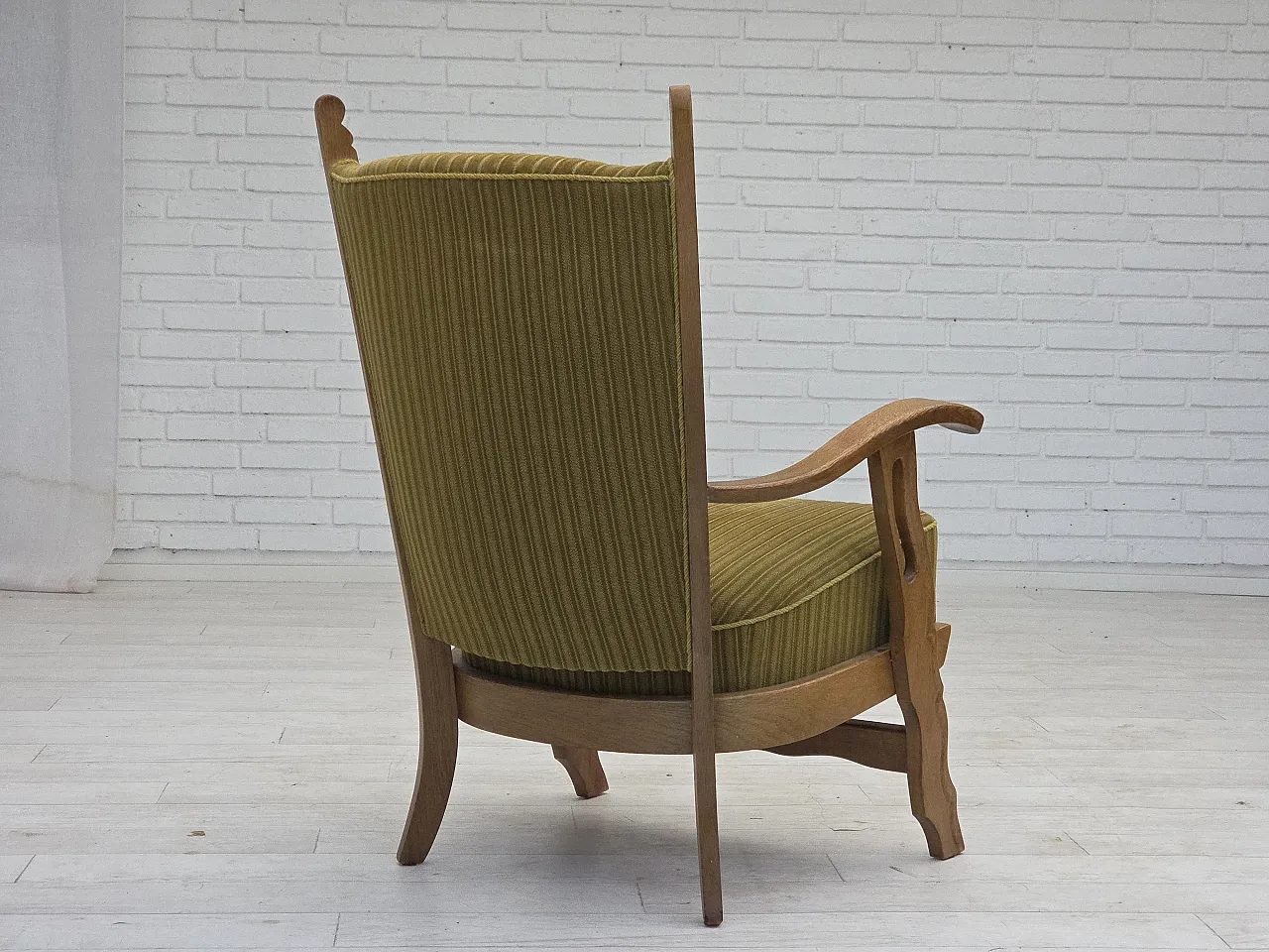 Poltrona scandinava cotone lana e rovere, anni '70 12