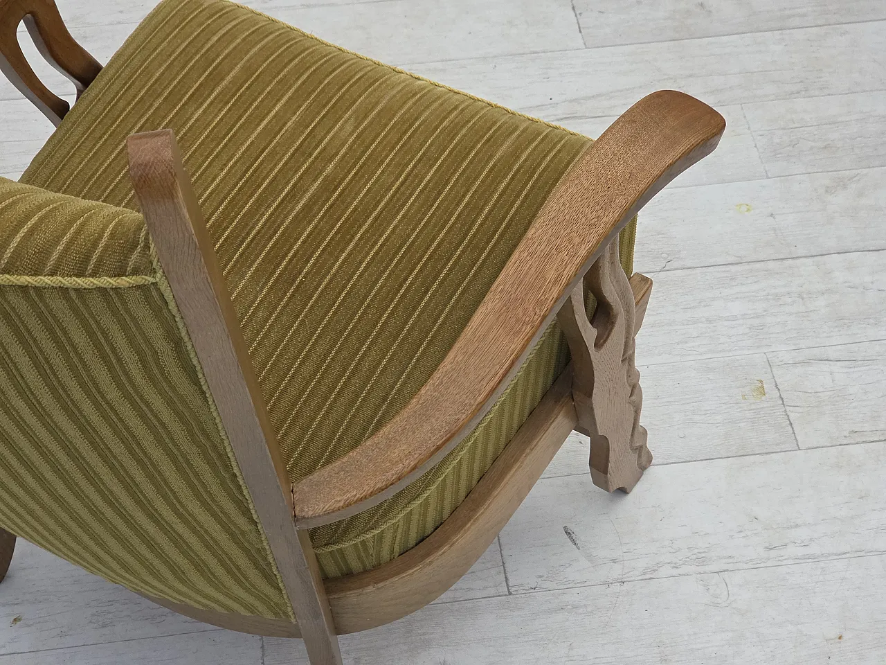 Poltrona scandinava cotone lana e rovere, anni '70 13