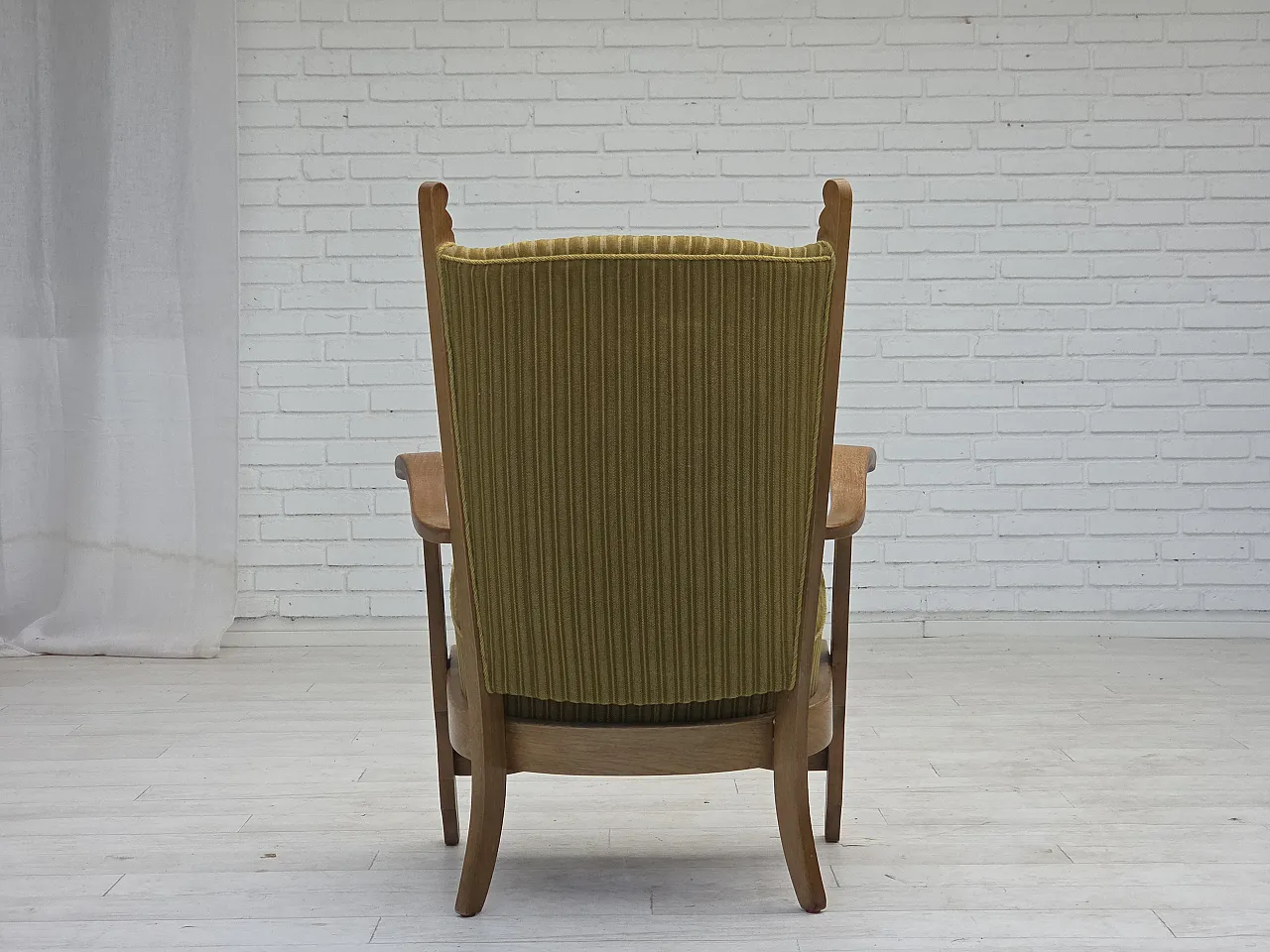 Poltrona scandinava cotone lana e rovere, anni '70 14