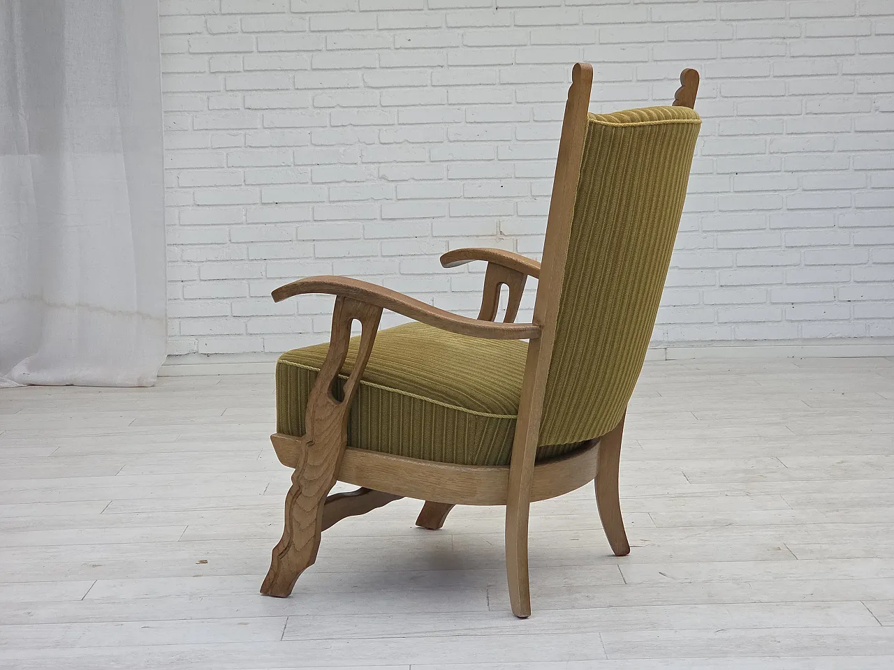 Poltrona scandinava cotone lana e rovere, anni '70 15
