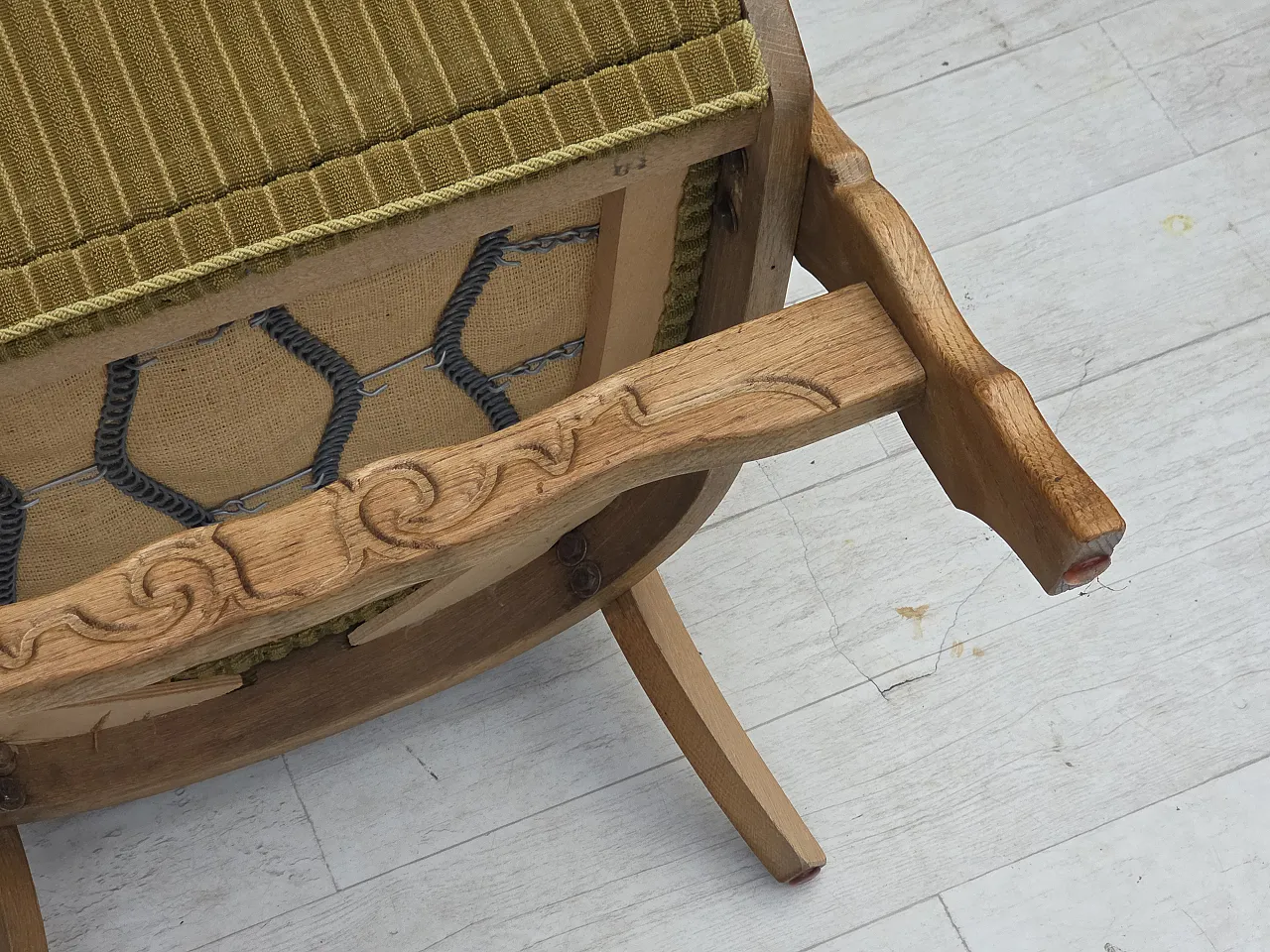 Poltrona scandinava cotone lana e rovere, anni '70 19