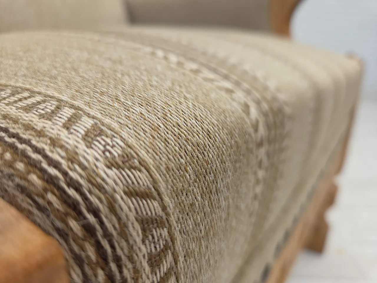 Danish armchair beige wool oak wood, 1970s 3