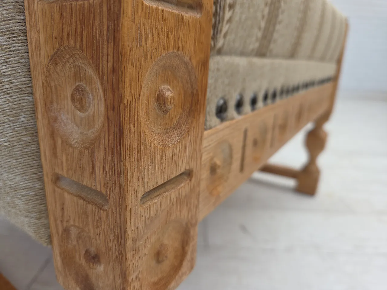 Danish armchair beige wool oak wood, 1970s 4