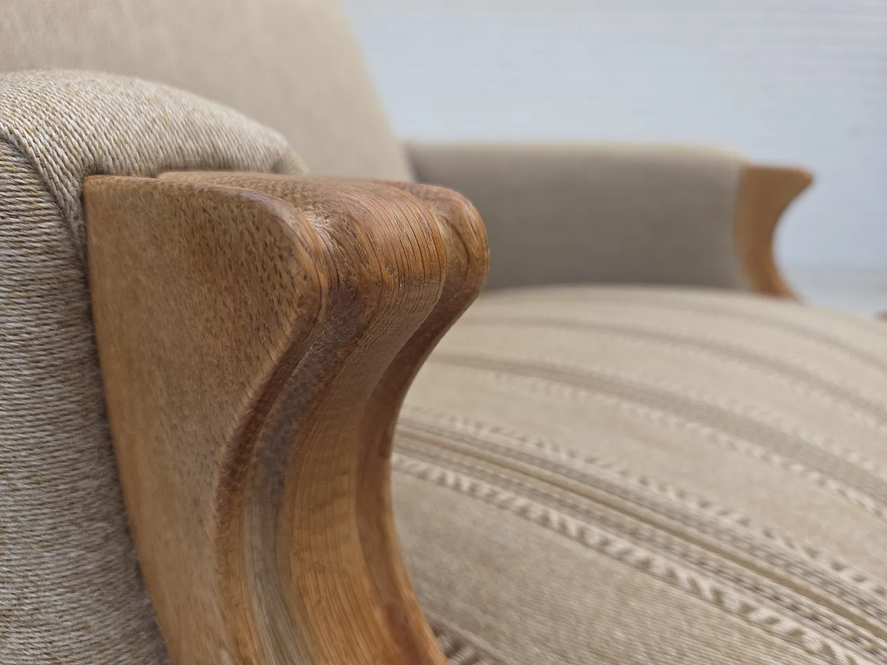 Danish armchair beige wool oak wood, 1970s 5