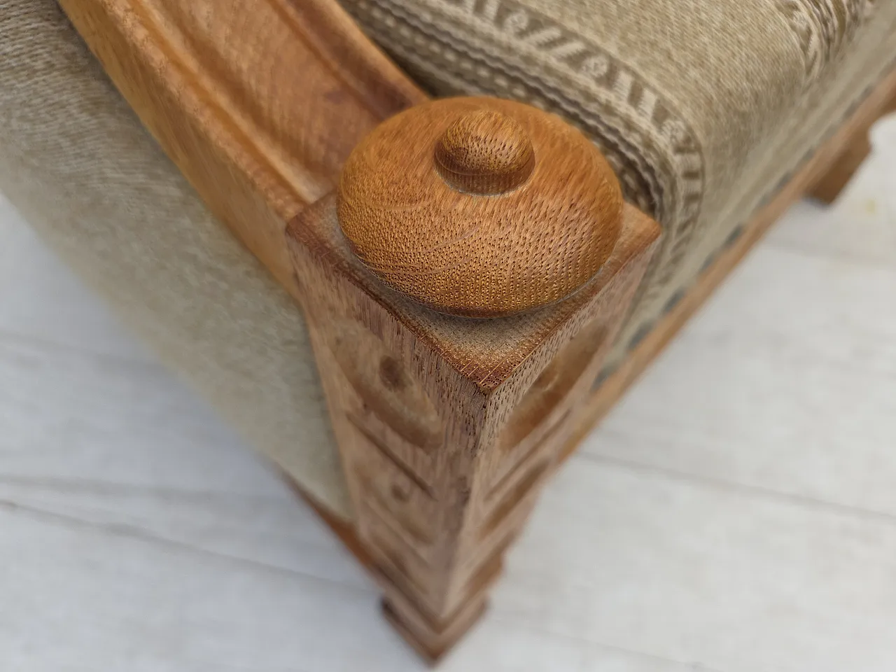 Danish armchair beige wool oak wood, 1970s 6