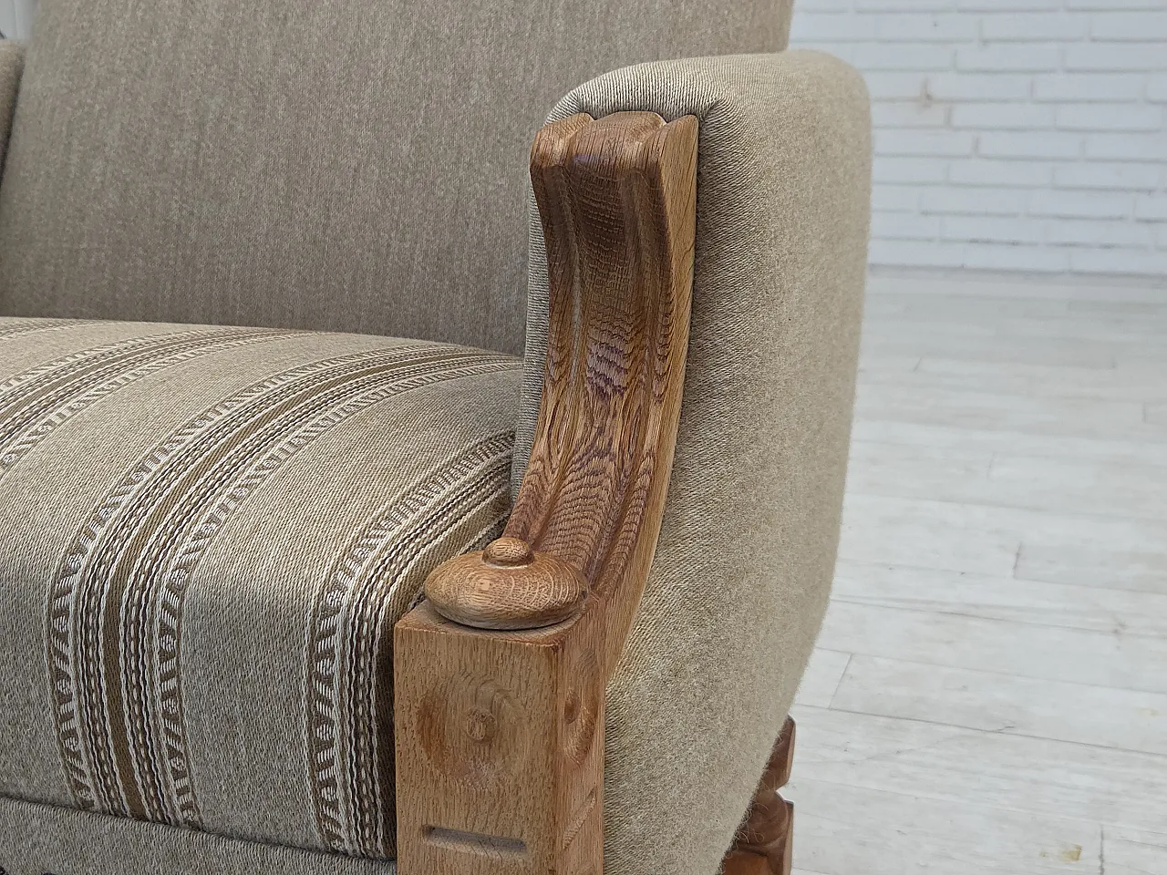 Danish armchair beige wool oak wood, 1970s 9