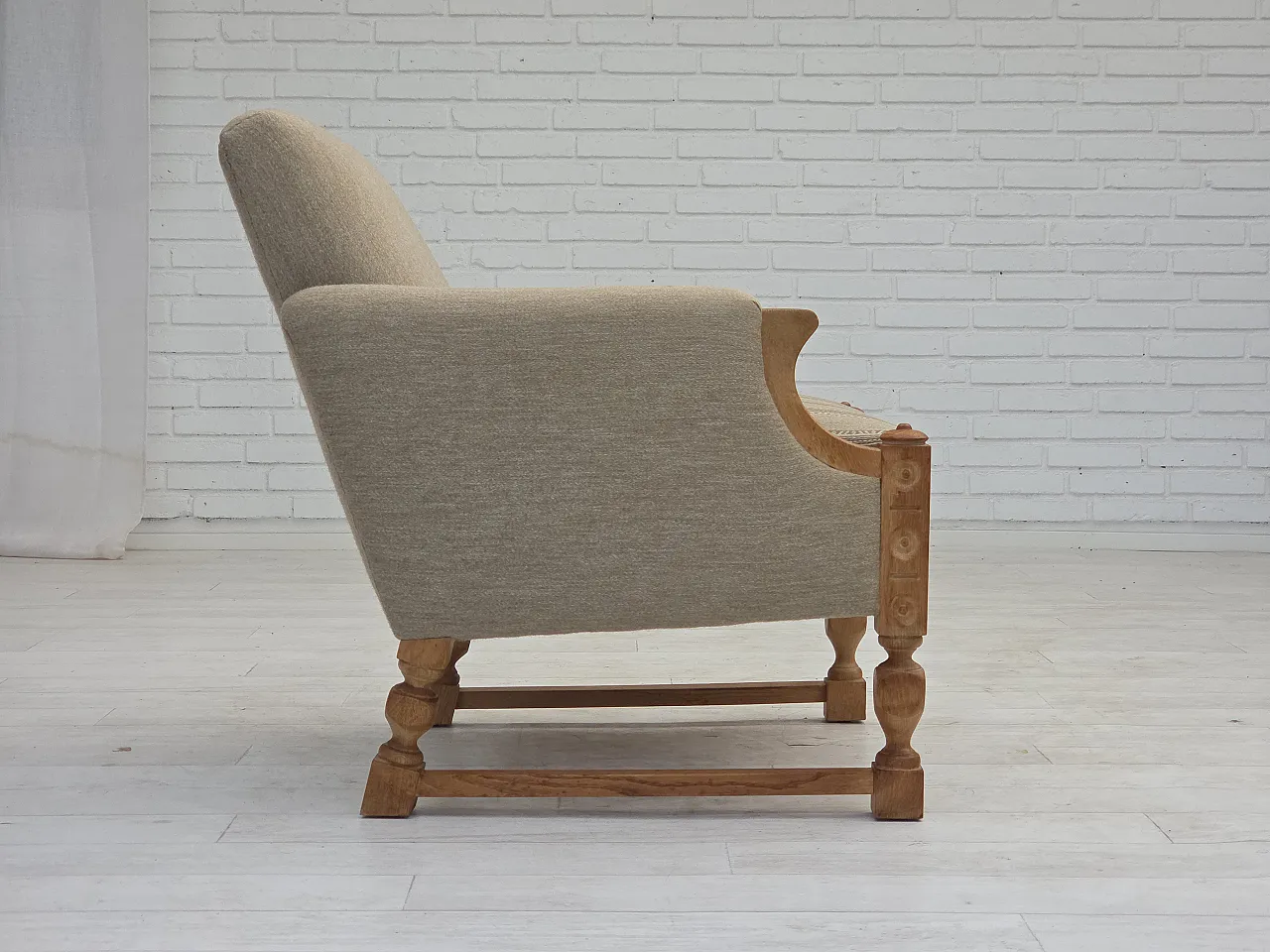 Danish armchair beige wool oak wood, 1970s 10