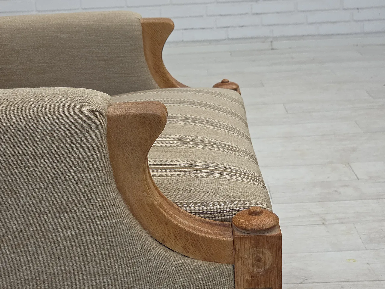 Danish armchair beige wool oak wood, 1970s 12