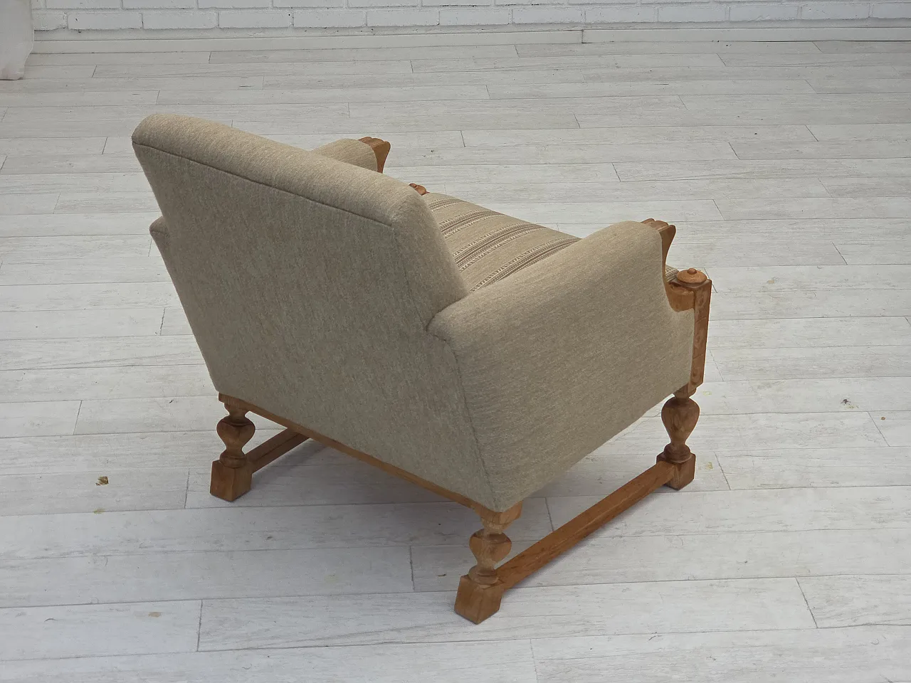 Danish armchair beige wool oak wood, 1970s 13