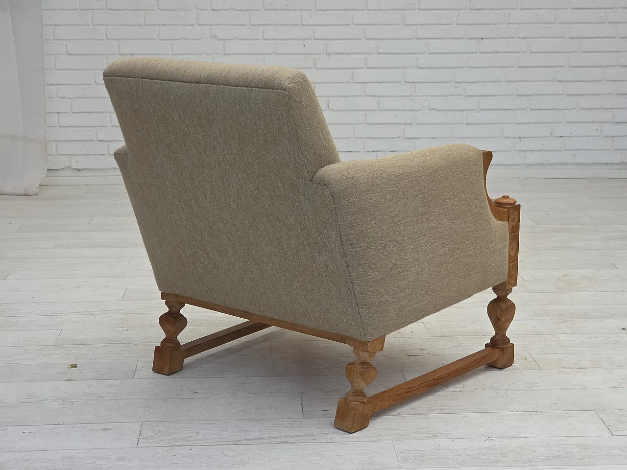 Danish armchair beige wool oak wood, 1970s 14