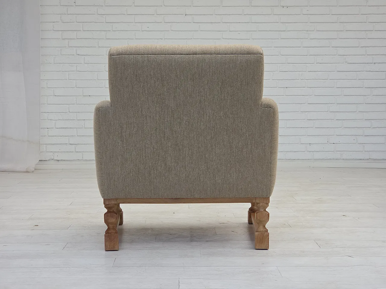 Danish armchair beige wool oak wood, 1970s 15
