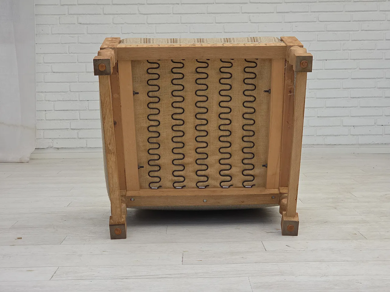 Danish armchair beige wool oak wood, 1970s 19