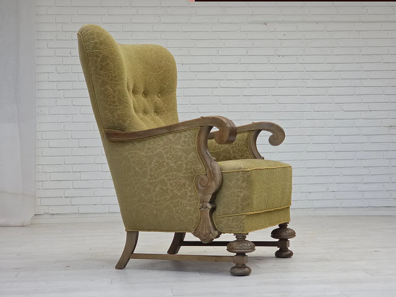 Danish highback armchair cotton wool fabric, 1960s 1