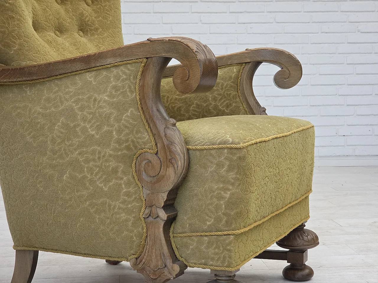 Danish highback armchair cotton wool fabric, 1960s 2