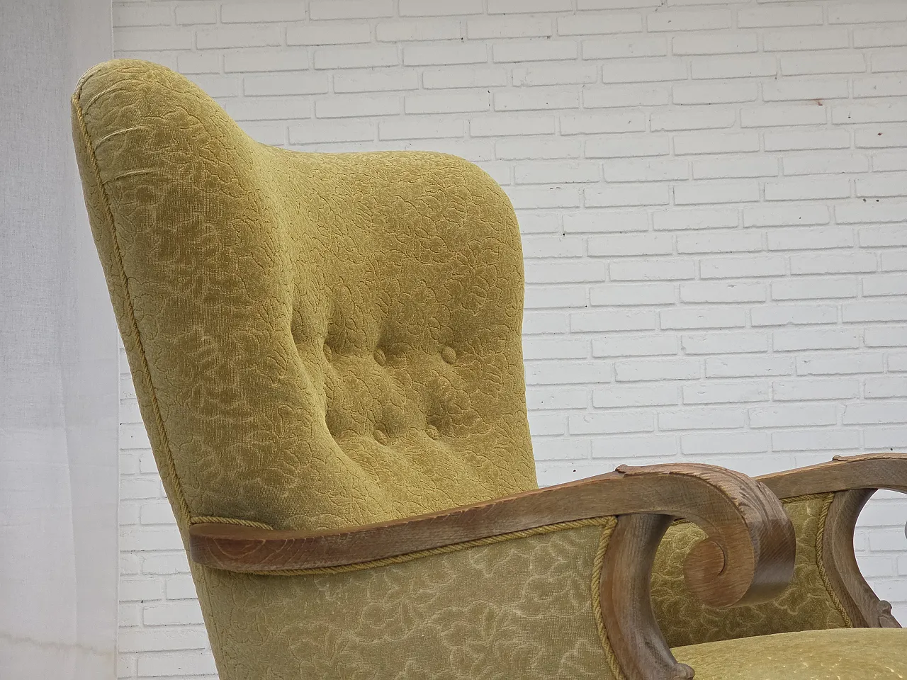 Danish highback armchair cotton wool fabric, 1960s 3