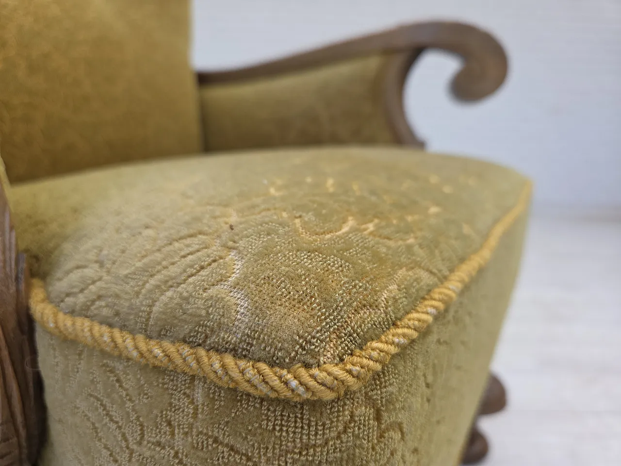 Danish highback armchair cotton wool fabric, 1960s 4