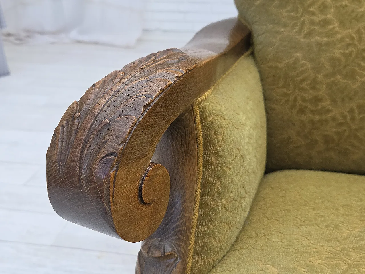 Danish highback armchair cotton wool fabric, 1960s 6