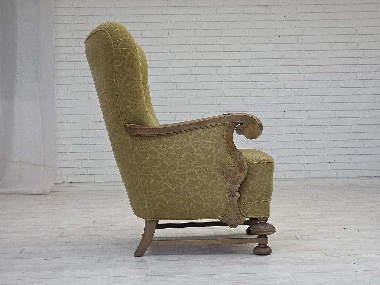 Danish highback armchair cotton wool fabric, 1960s 7
