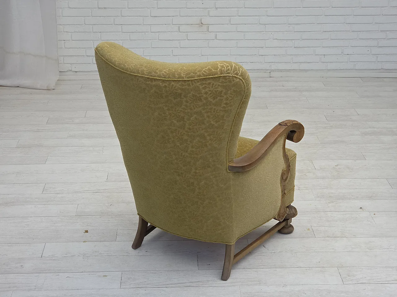 Danish highback armchair cotton wool fabric, 1960s 8