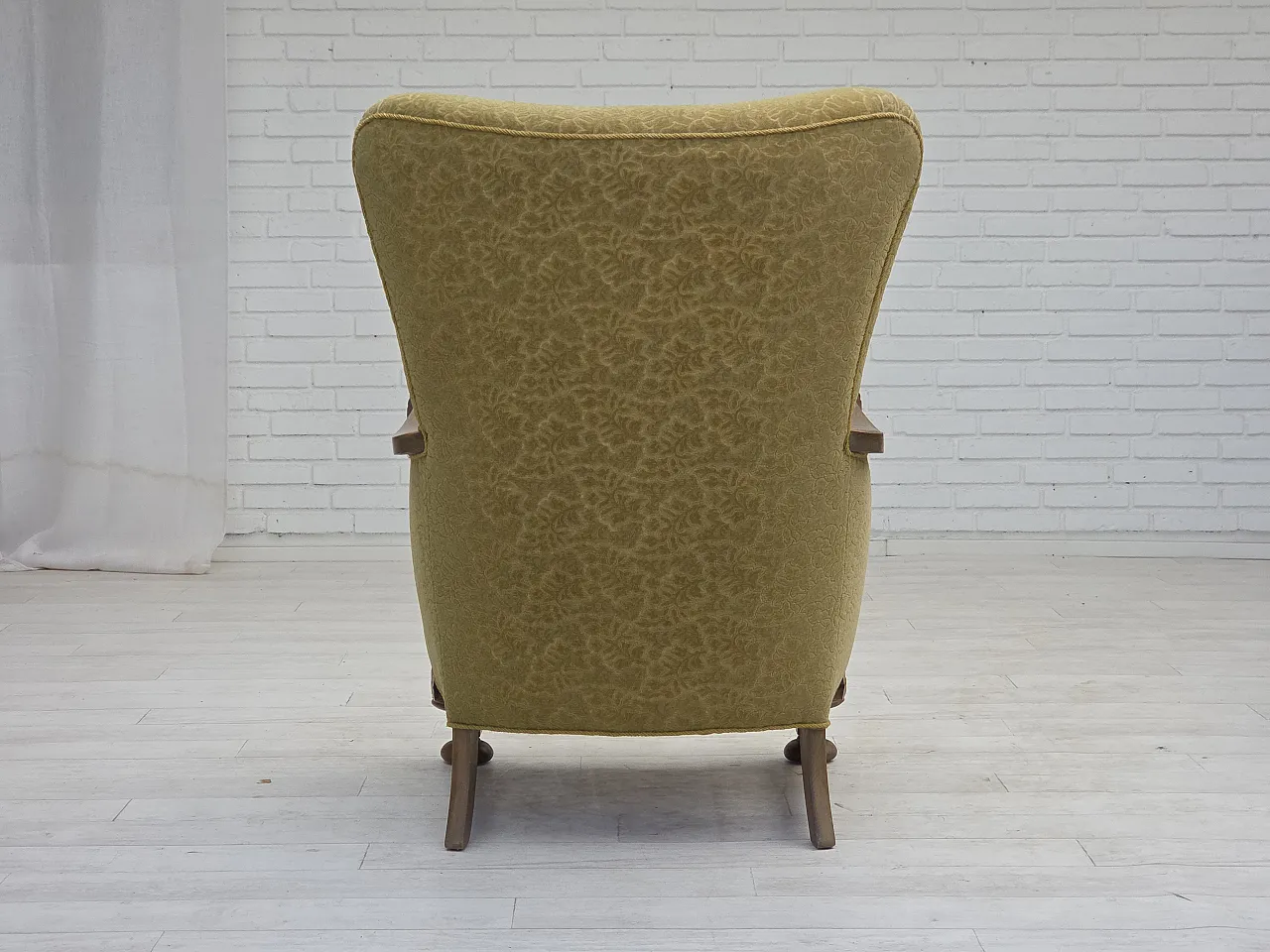 Danish highback armchair cotton wool fabric, 1960s 10