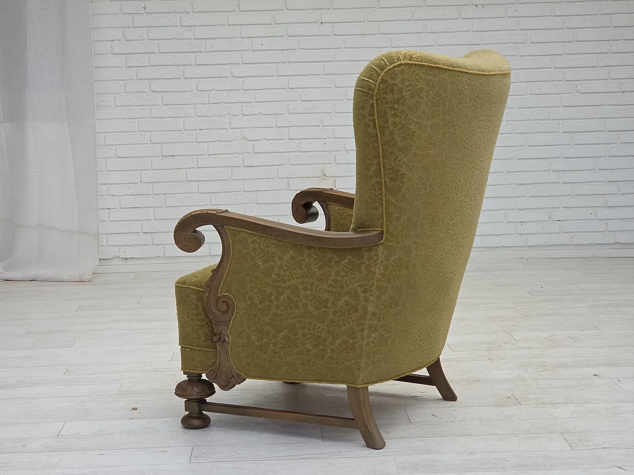 Danish highback armchair cotton wool fabric, 1960s 11