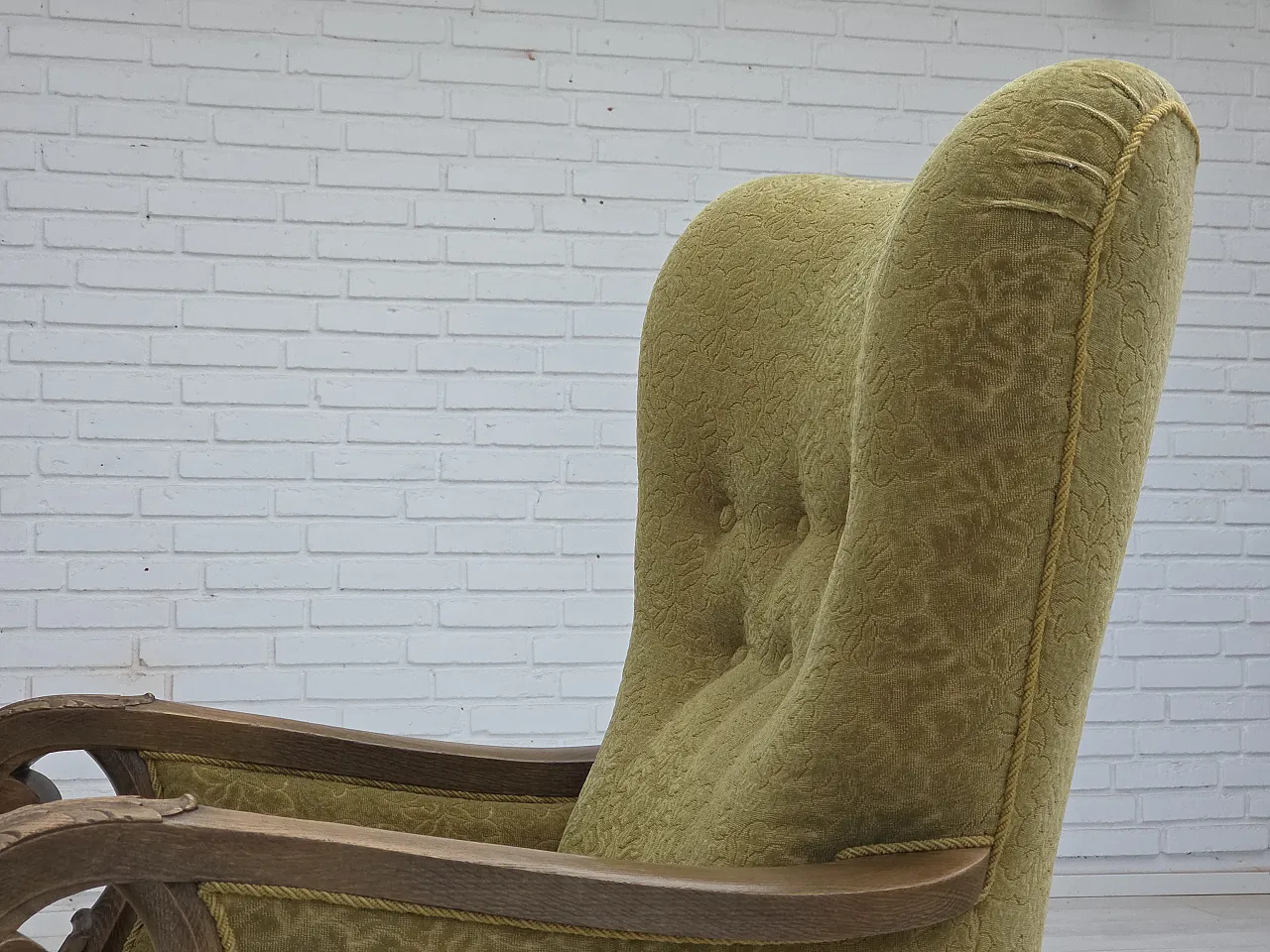 Danish highback armchair cotton wool fabric, 1960s 13