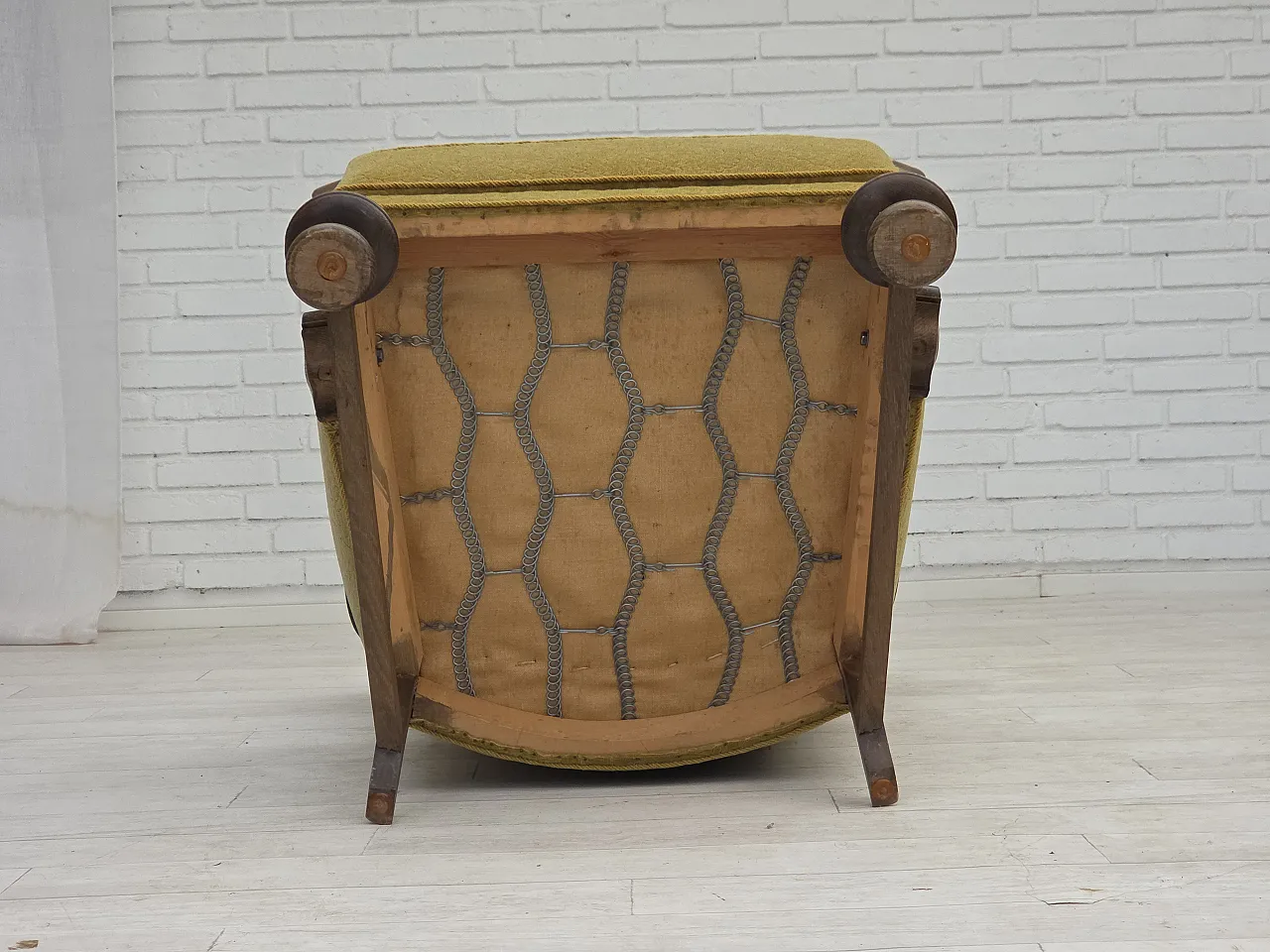 Danish highback armchair cotton wool fabric, 1960s 15