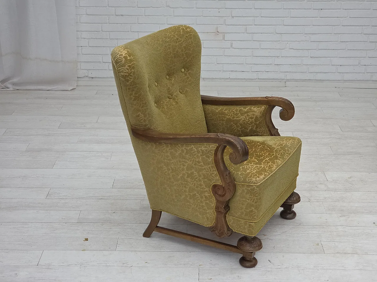 Danish armchair cotton/wool fabric solid oak wood, 1960s 2