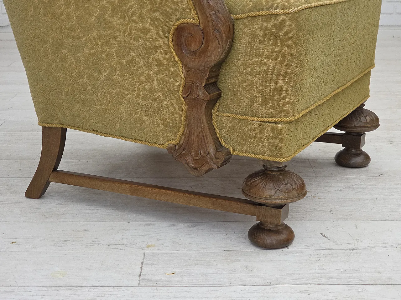 Danish armchair cotton/wool fabric solid oak wood, 1960s 3