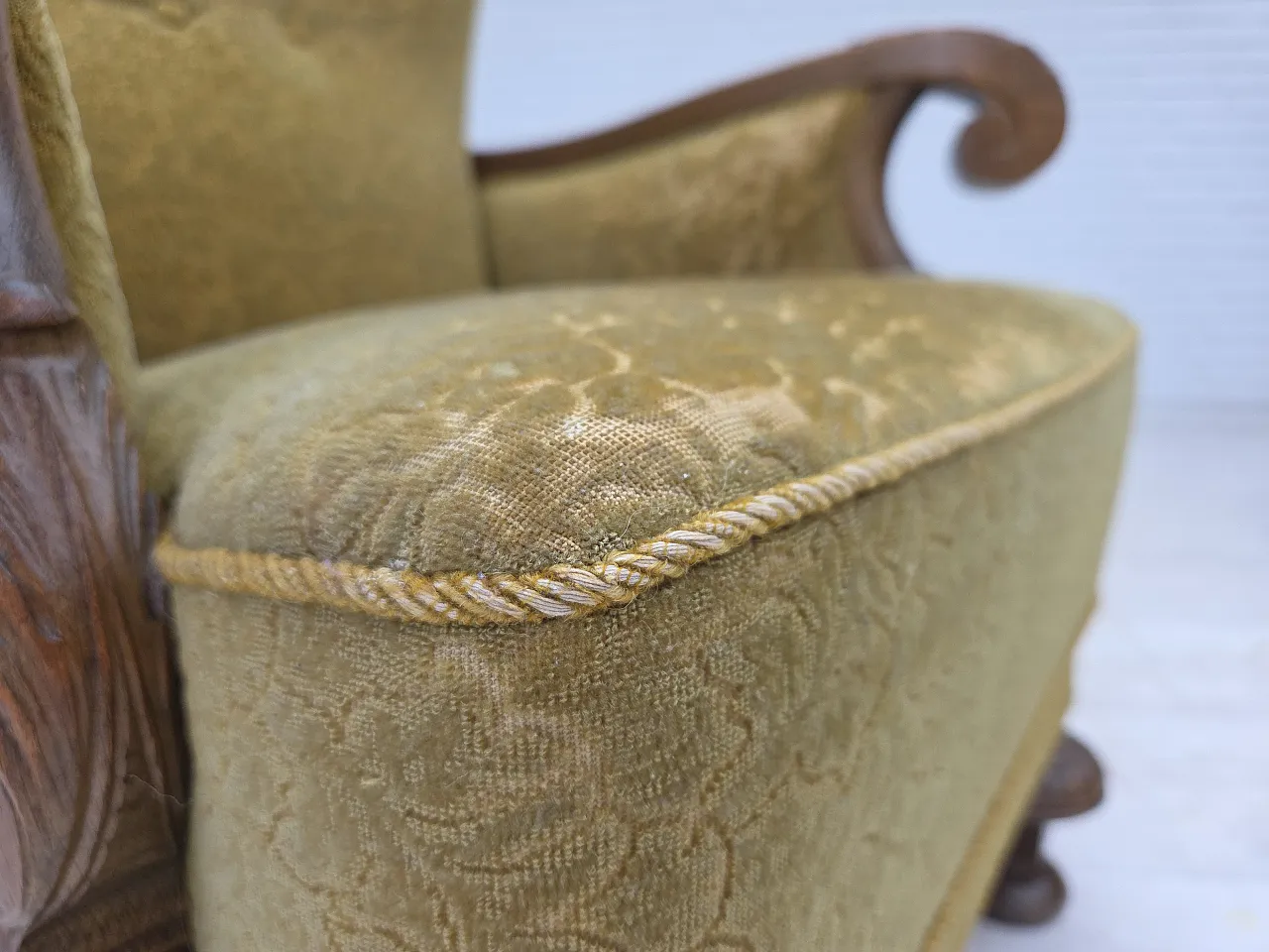 Danish armchair cotton/wool fabric solid oak wood, 1960s 4