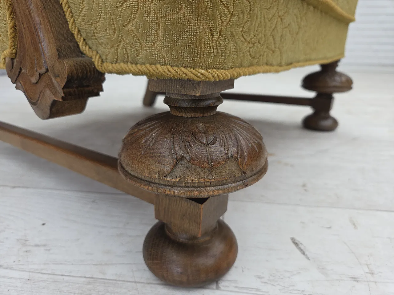 Danish armchair cotton/wool fabric solid oak wood, 1960s 5