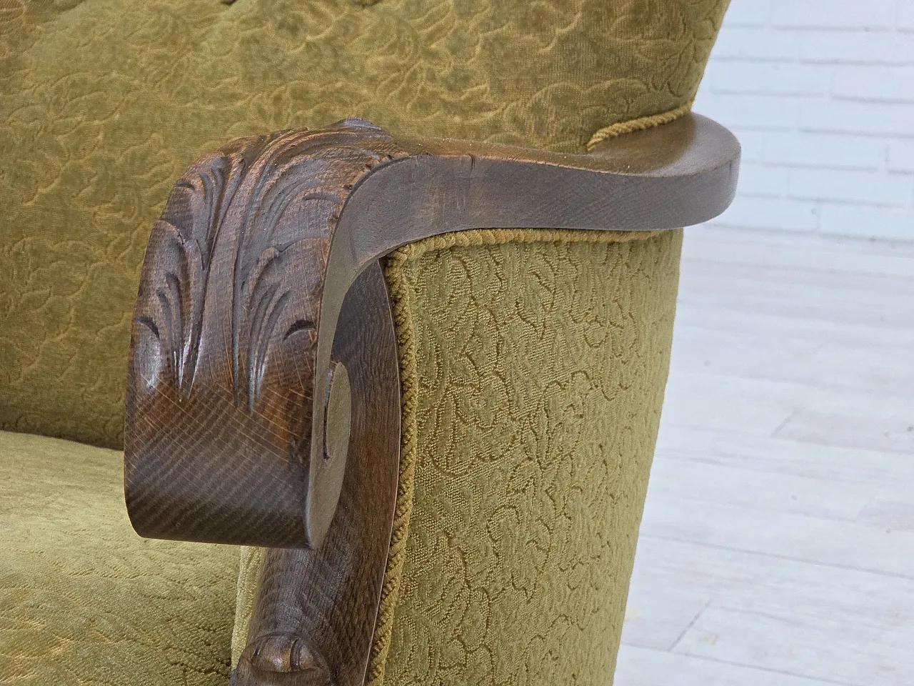 Danish armchair cotton/wool fabric solid oak wood, 1960s 8