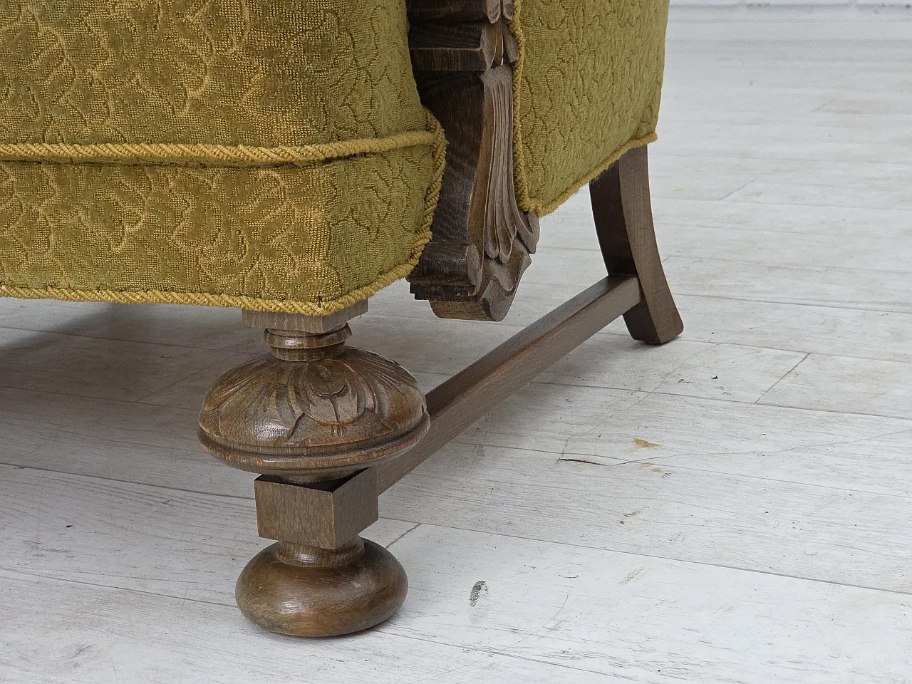 Danish armchair cotton/wool fabric solid oak wood, 1960s 9