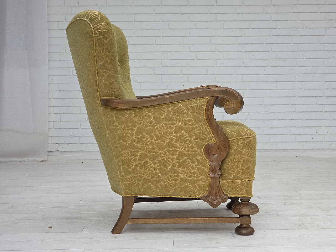 Danish armchair cotton/wool fabric solid oak wood, 1960s 10