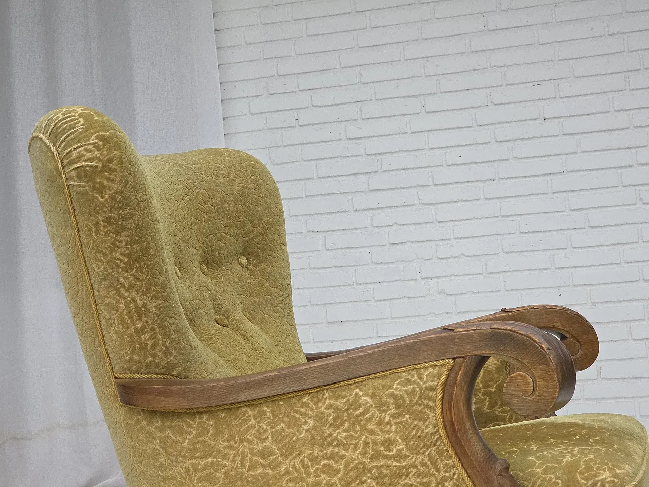 Danish armchair cotton/wool fabric solid oak wood, 1960s 11