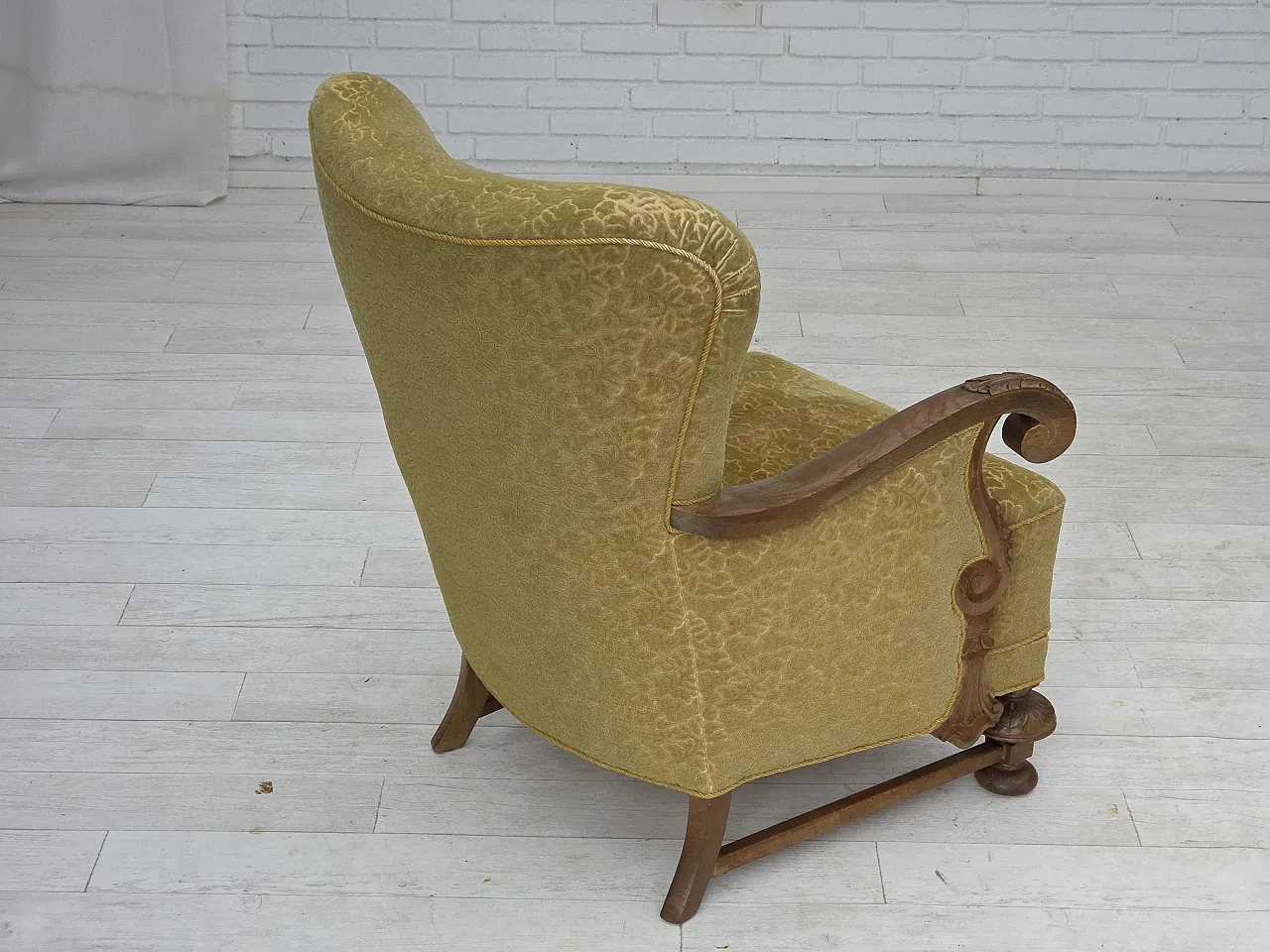Danish armchair cotton/wool fabric solid oak wood, 1960s 12