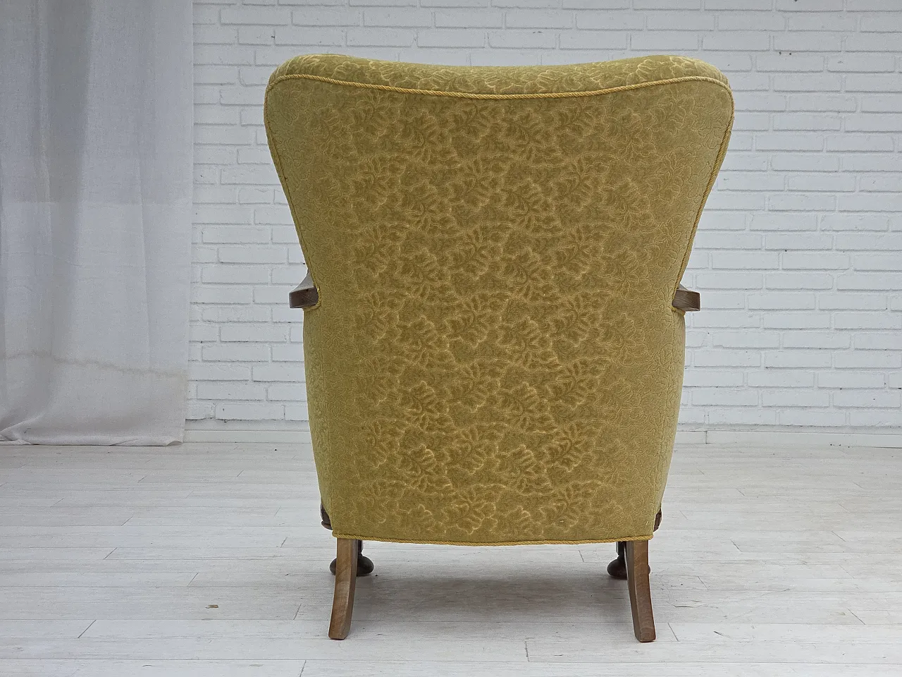 Danish armchair cotton/wool fabric solid oak wood, 1960s 13