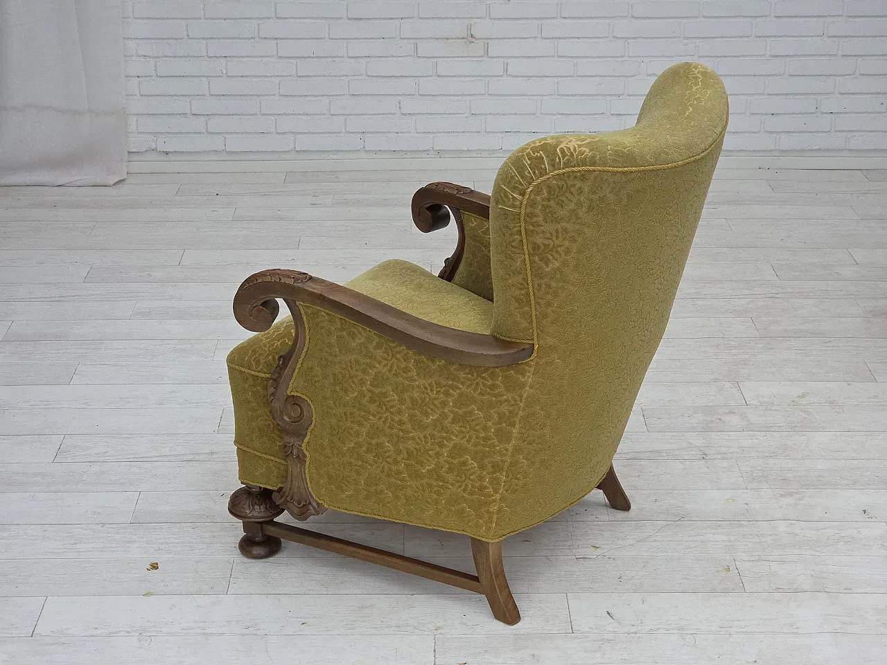 Danish armchair cotton/wool fabric solid oak wood, 1960s 14