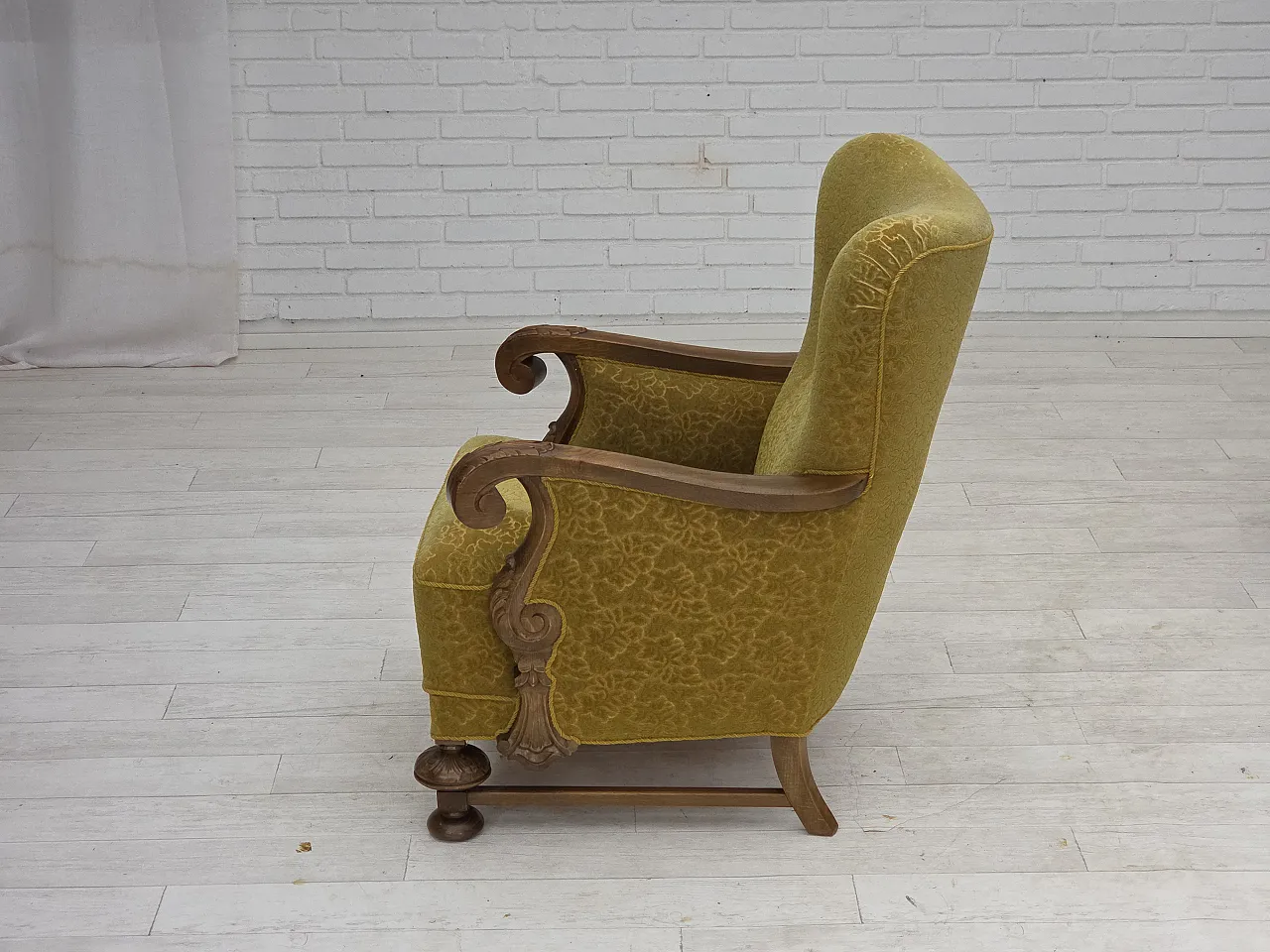 Danish armchair cotton/wool fabric solid oak wood, 1960s 17