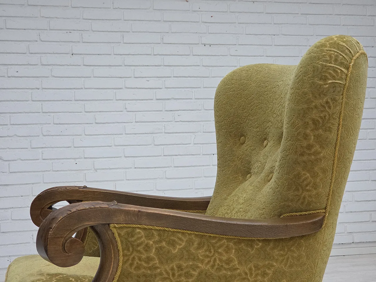 Danish armchair cotton/wool fabric solid oak wood, 1960s 18