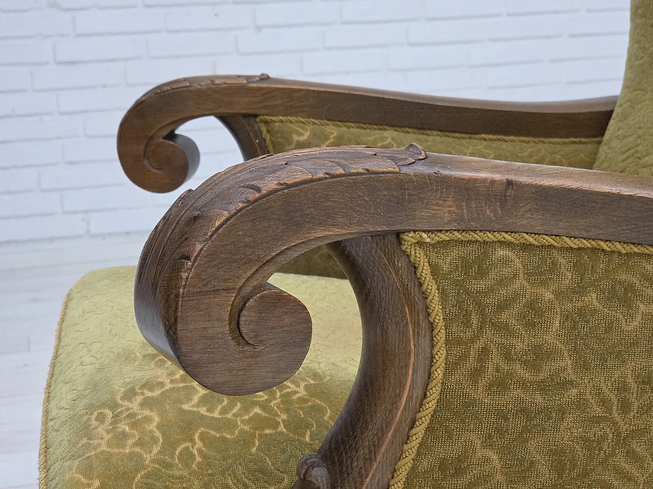 Danish armchair cotton/wool fabric solid oak wood, 1960s 19