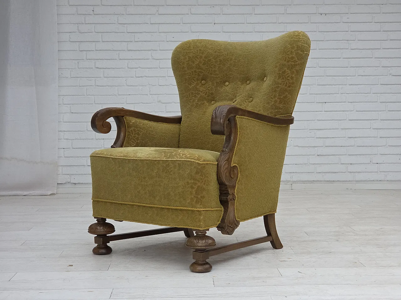 Danish armchair cotton/wool fabric solid oak wood, 1960s 20