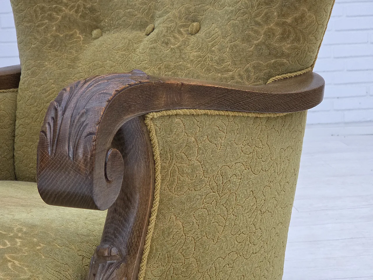 Danish armchair cotton/wool fabric solid oak wood, 1960s 21